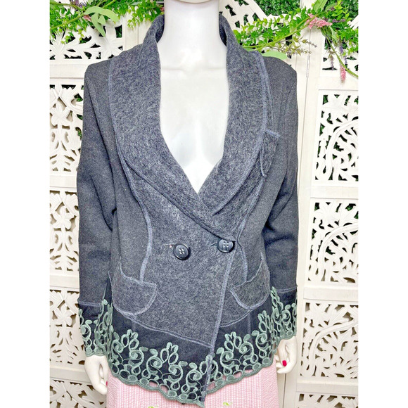 Through The Country Door Women’s Gray Lace Embroidered Jacket Size Large - Picture 1 of 12